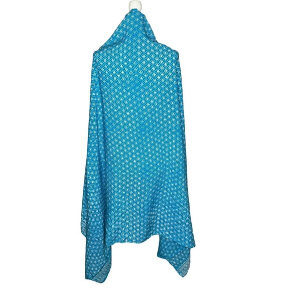 Aqua Blue & White Geometric Oversize Scarf Wrap Beach Cover Up OS - Picture 5 of 7